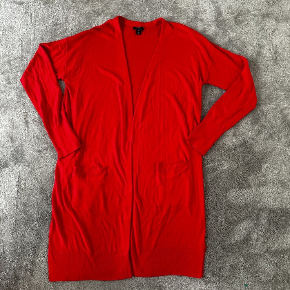 Halogen Red Duster Long Sweater Cardigan Women's size 1X 1XL 5% Cashmere